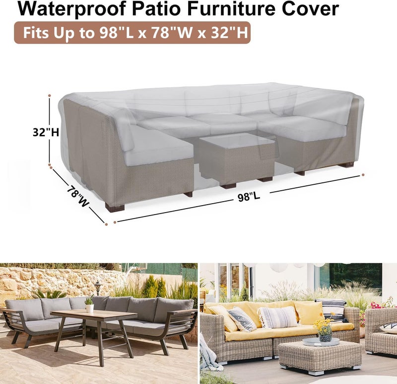 BROSYDA Patio Furniture Covers, Heavy Duty Outdoor Furniture Cover Waterproof, Sectional Sofa Set Covers Table and Chair Set Covers, 98""L  78""W  32""H - Image 2
